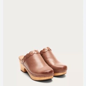 Frye Brown Leather Scalloped Mules